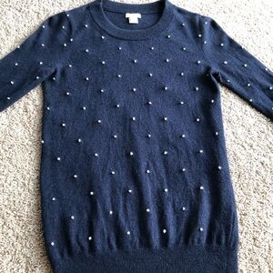 JCrew Merino Wool Navy Blue Sweater w/ White Dots